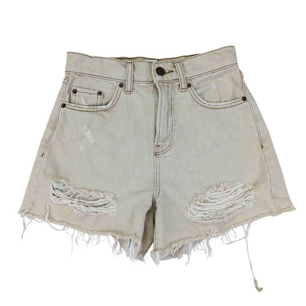 BDG Light Beige Distressed High-Rise Jean Shorts
